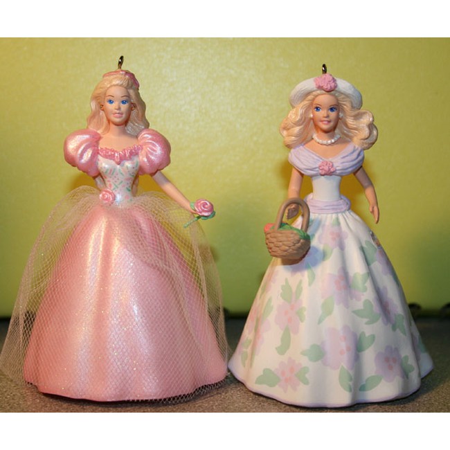 My Favourite Doll - Hallmark 2 Springtime Barbie Ornaments - damaged